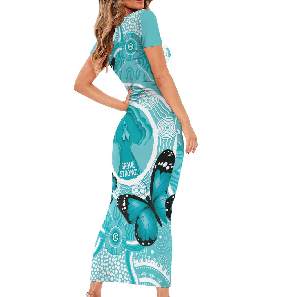 Australia Cervical Cancer Awareness Month Family Matching Short Sleeve Bodycon Dress and Hawaiian Shirt Brave Strong Butterfly Aboriginal Art