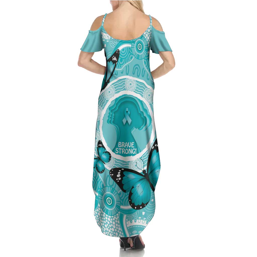Australia Cervical Cancer Awareness Month Family Matching Summer Maxi Dress and Hawaiian Shirt Brave Strong Butterfly Aboriginal Art