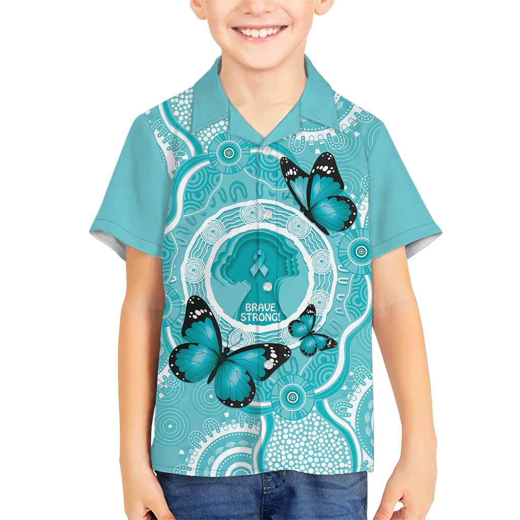 Australia Cervical Cancer Awareness Month Family Matching Summer Maxi Dress and Hawaiian Shirt Brave Strong Butterfly Aboriginal Art