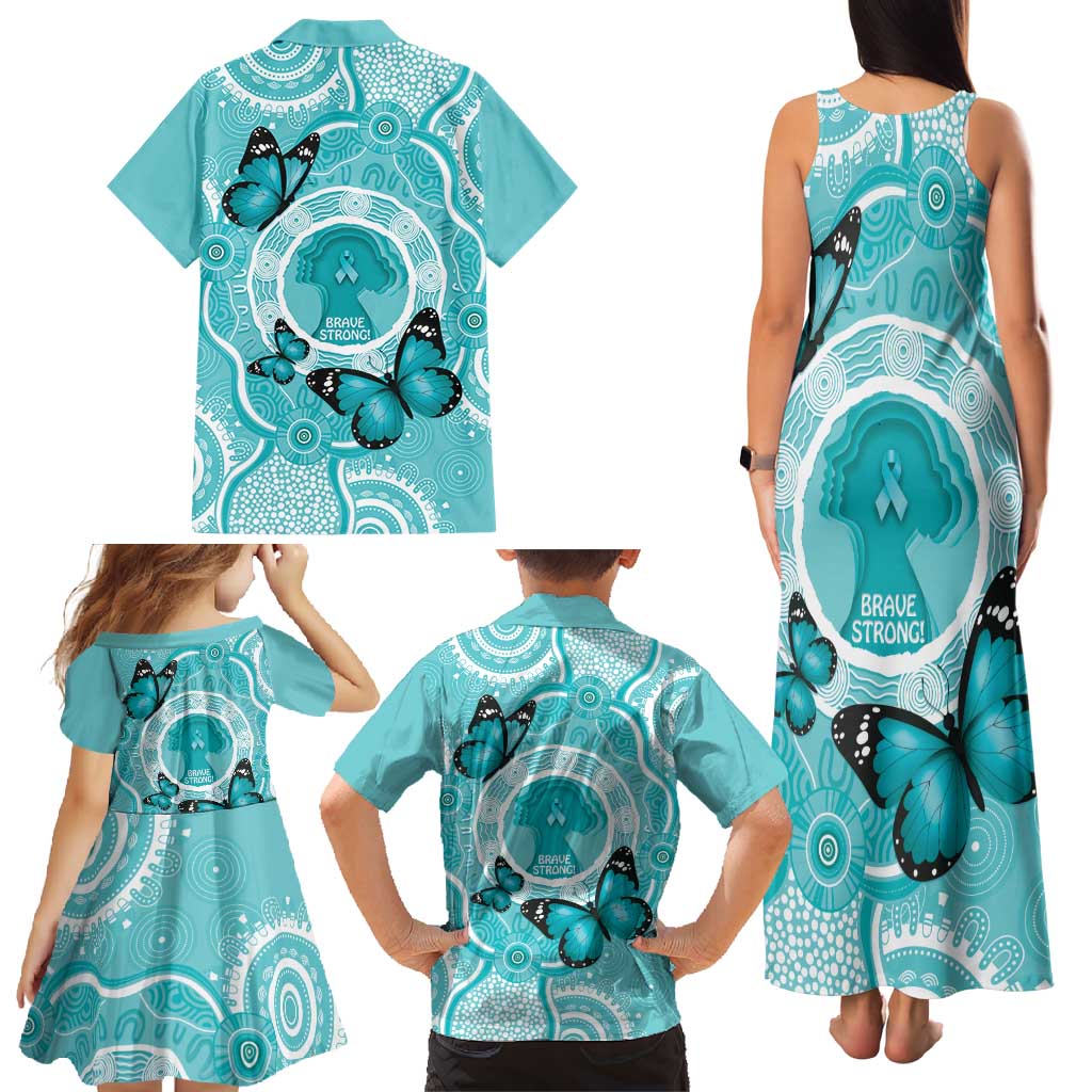 Australia Cervical Cancer Awareness Month Family Matching Tank Maxi Dress and Hawaiian Shirt Brave Strong Butterfly Aboriginal Art