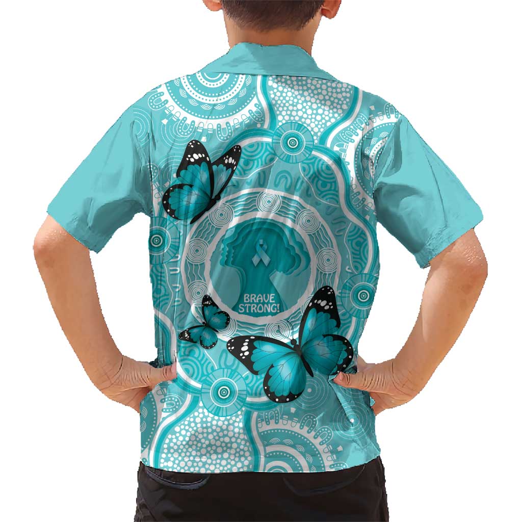 Australia Cervical Cancer Awareness Month Hawaiian Shirt Brave Strong Butterfly Aboriginal Art