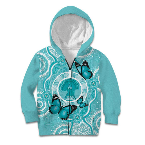 Australia Cervical Cancer Awareness Month Kid Hoodie Brave Strong Butterfly Aboriginal Art