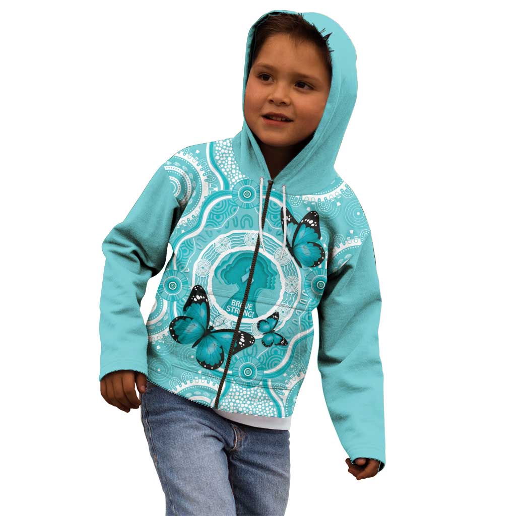 Australia Cervical Cancer Awareness Month Kid Hoodie Brave Strong Butterfly Aboriginal Art
