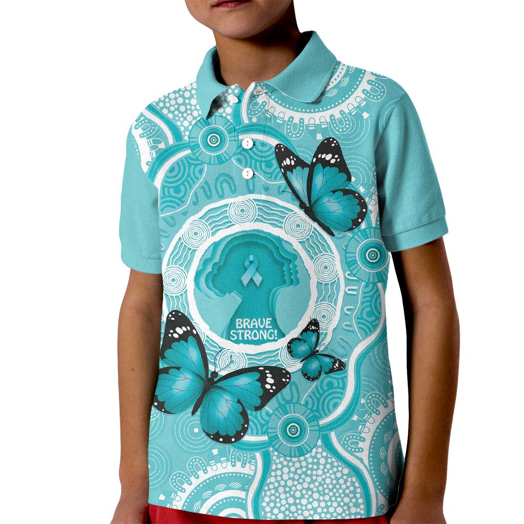 Australia Cervical Cancer Awareness Month Kid Polo Shirt Brave Strong Butterfly Aboriginal Art