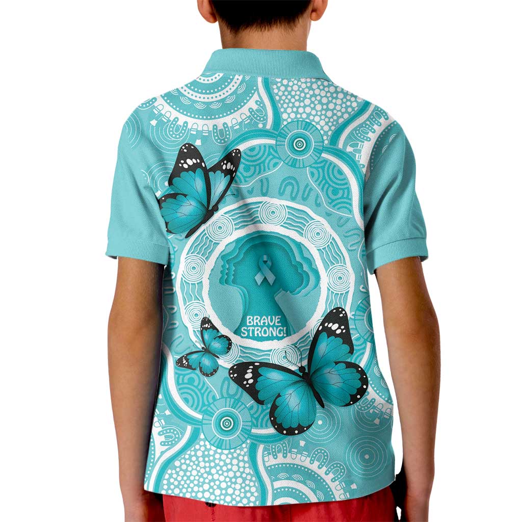 Australia Cervical Cancer Awareness Month Kid Polo Shirt Brave Strong Butterfly Aboriginal Art