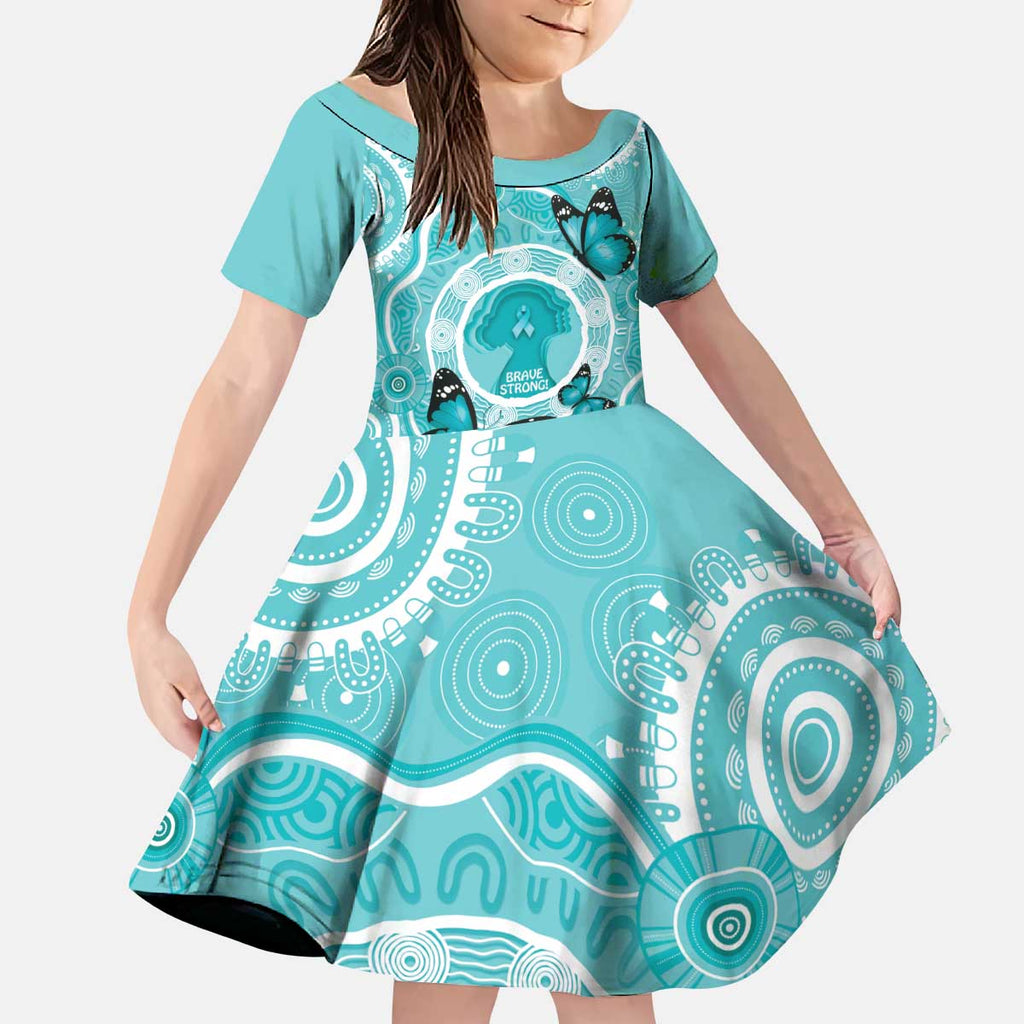 Australia Cervical Cancer Awareness Month Kid Short Sleeve Dress Brave Strong Butterfly Aboriginal Art