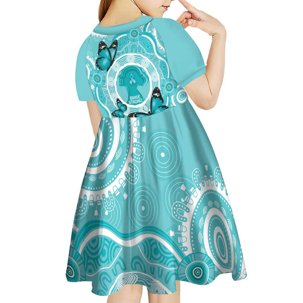 Australia Cervical Cancer Awareness Month Kid Short Sleeve Dress Brave Strong Butterfly Aboriginal Art