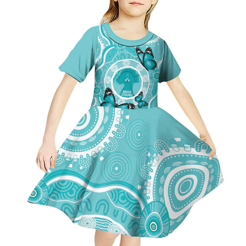Australia Cervical Cancer Awareness Month Kid Short Sleeve Dress Brave Strong Butterfly Aboriginal Art
