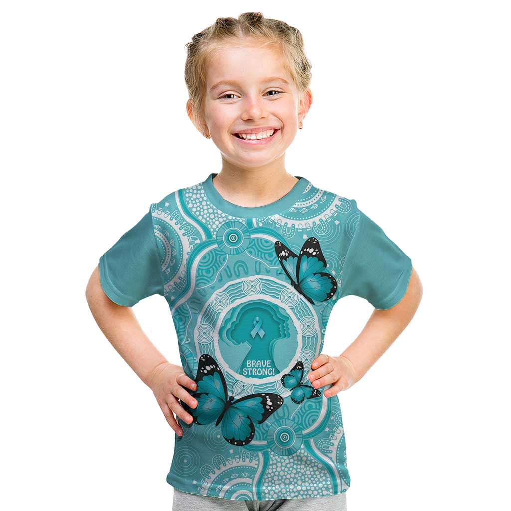Australia Cervical Cancer Awareness Month Kid T Shirt Brave Strong Butterfly Aboriginal Art