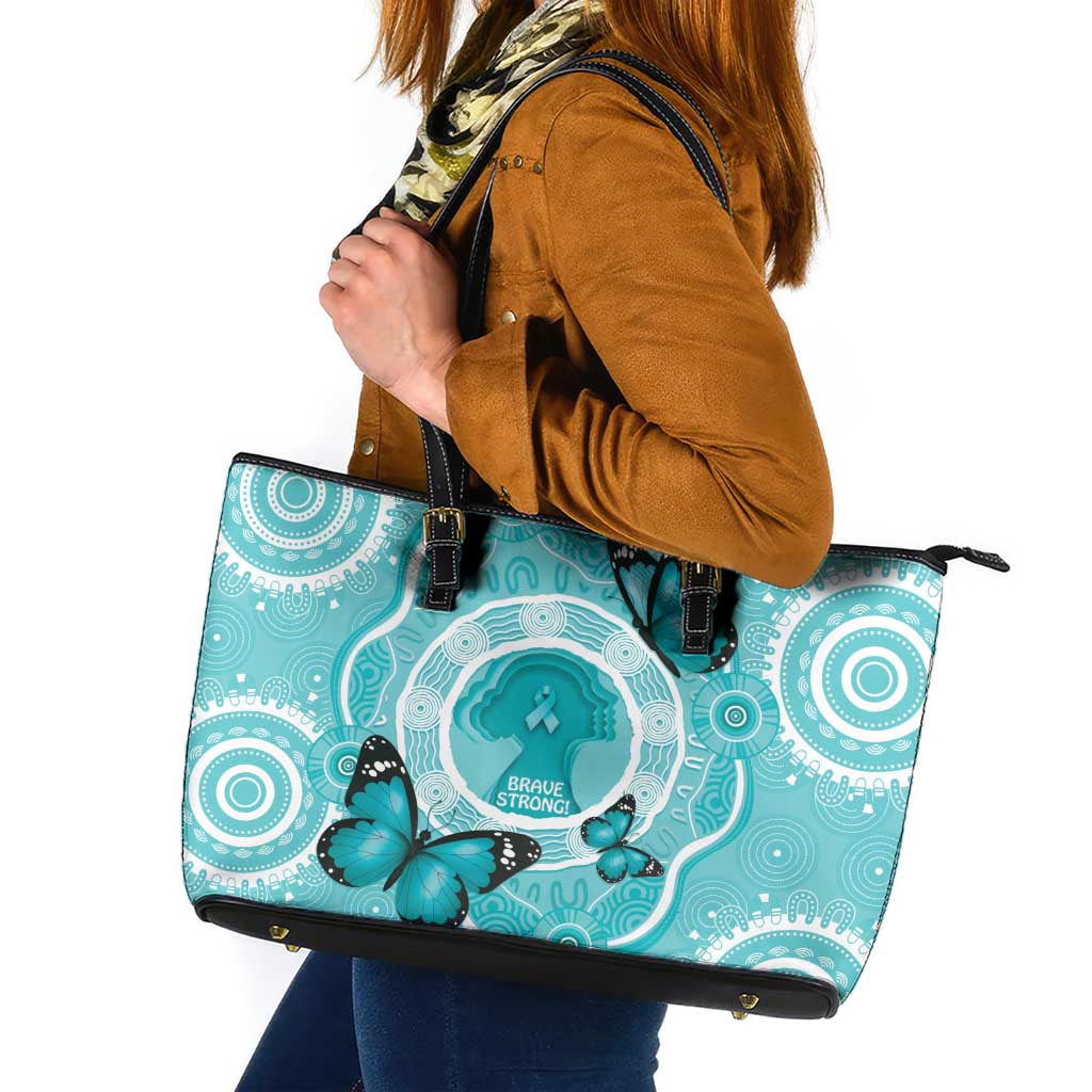 Australia Cervical Cancer Awareness Month Leather Tote Bag Brave Strong Butterfly Aboriginal Art