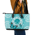 Australia Cervical Cancer Awareness Month Leather Tote Bag Brave Strong Butterfly Aboriginal Art