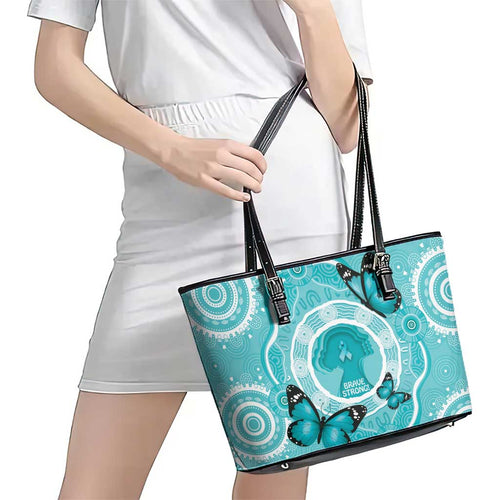 Australia Cervical Cancer Awareness Month Leather Tote Bag Brave Strong Butterfly Aboriginal Art