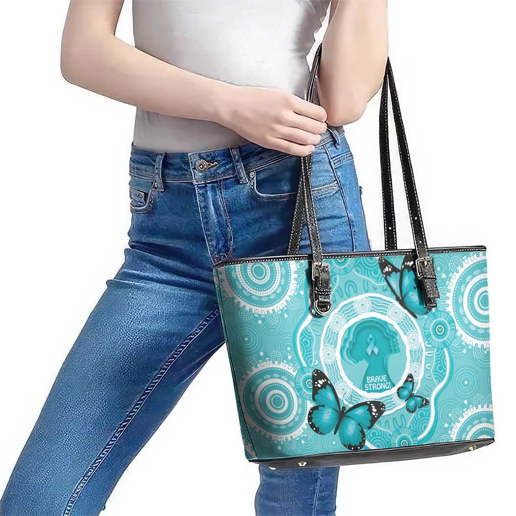 Australia Cervical Cancer Awareness Month Leather Tote Bag Brave Strong Butterfly Aboriginal Art