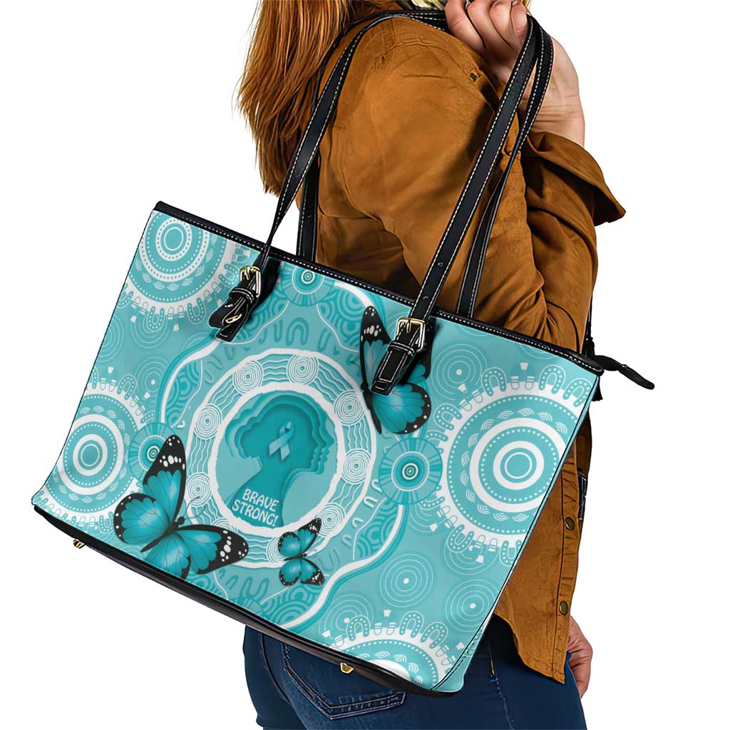 Australia Cervical Cancer Awareness Month Leather Tote Bag Brave Strong Butterfly Aboriginal Art