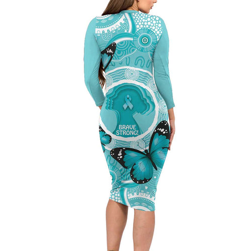 Australia Cervical Cancer Awareness Month Long Sleeve Bodycon Dress Brave Strong Butterfly Aboriginal Art