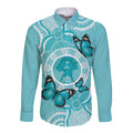 Australia Cervical Cancer Awareness Month Long Sleeve Button Shirt Brave Strong Butterfly Aboriginal Art