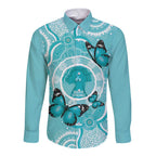 Australia Cervical Cancer Awareness Month Long Sleeve Button Shirt Brave Strong Butterfly Aboriginal Art