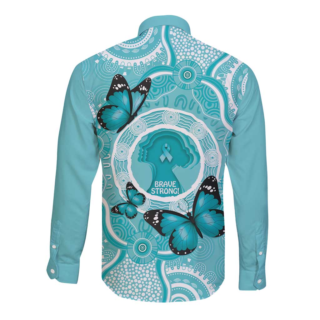 Australia Cervical Cancer Awareness Month Long Sleeve Button Shirt Brave Strong Butterfly Aboriginal Art