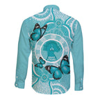 Australia Cervical Cancer Awareness Month Long Sleeve Button Shirt Brave Strong Butterfly Aboriginal Art