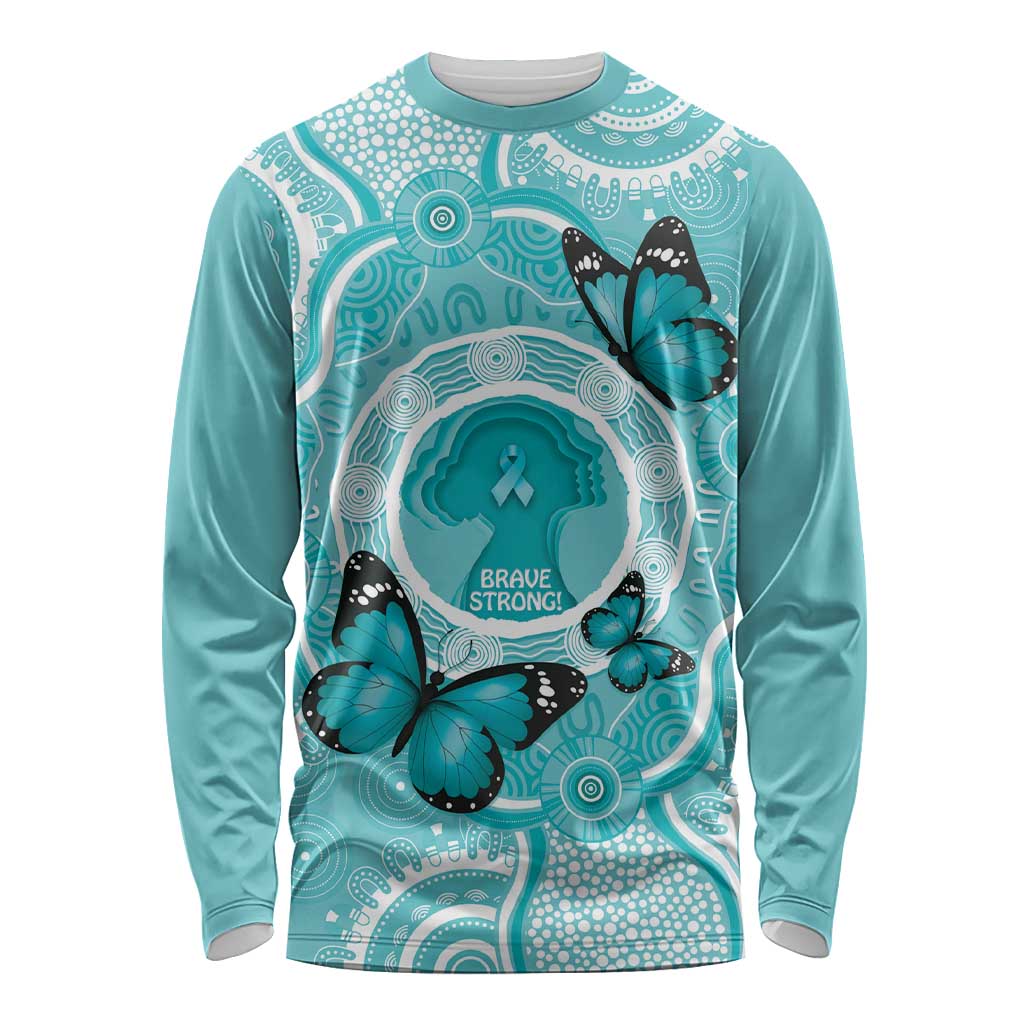 Australia Cervical Cancer Awareness Month Long Sleeve Shirt Brave Strong Butterfly Aboriginal Art