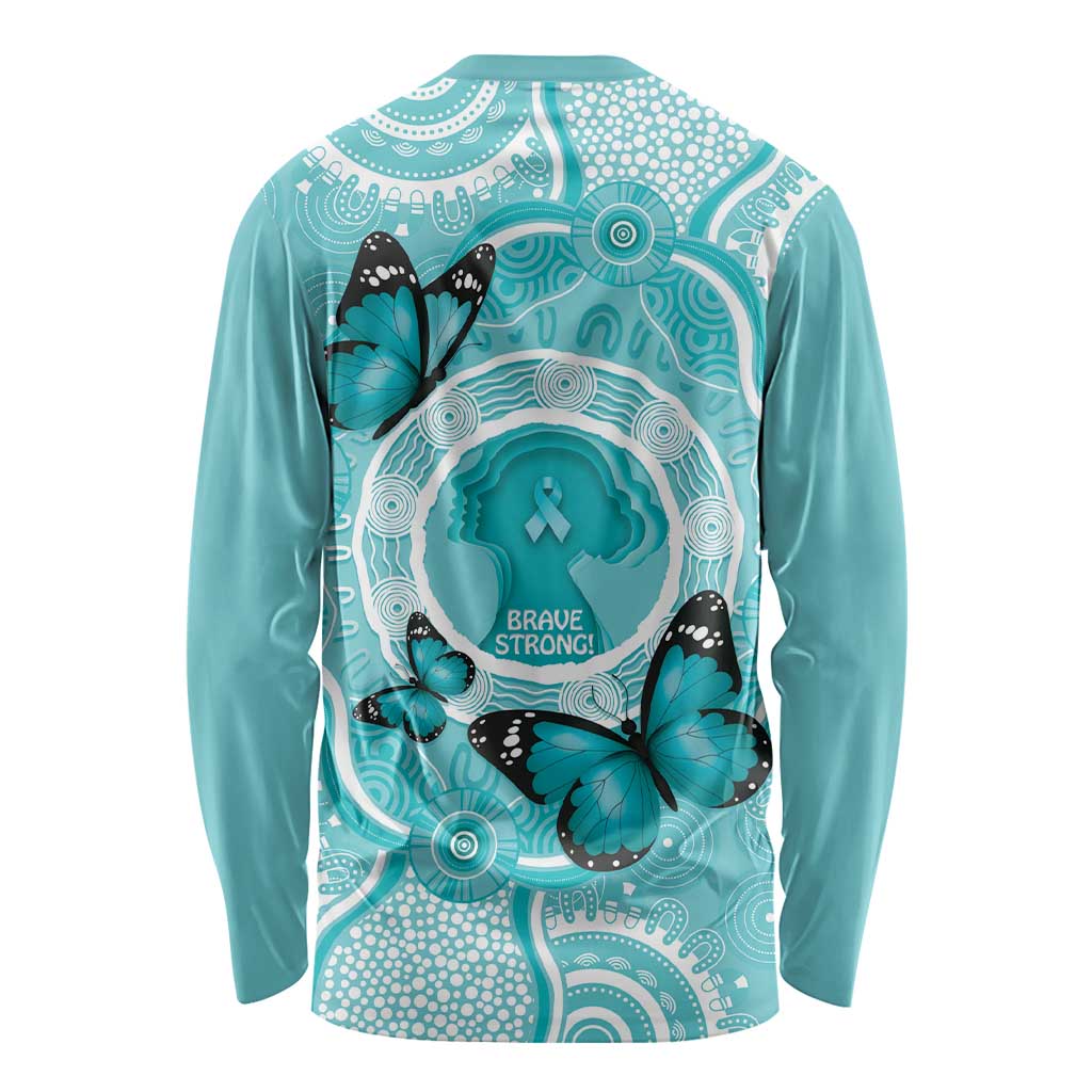 Australia Cervical Cancer Awareness Month Long Sleeve Shirt Brave Strong Butterfly Aboriginal Art