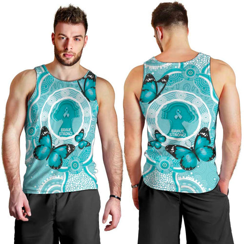 Australia Cervical Cancer Awareness Month Men Tank Top Brave Strong Butterfly Aboriginal Art