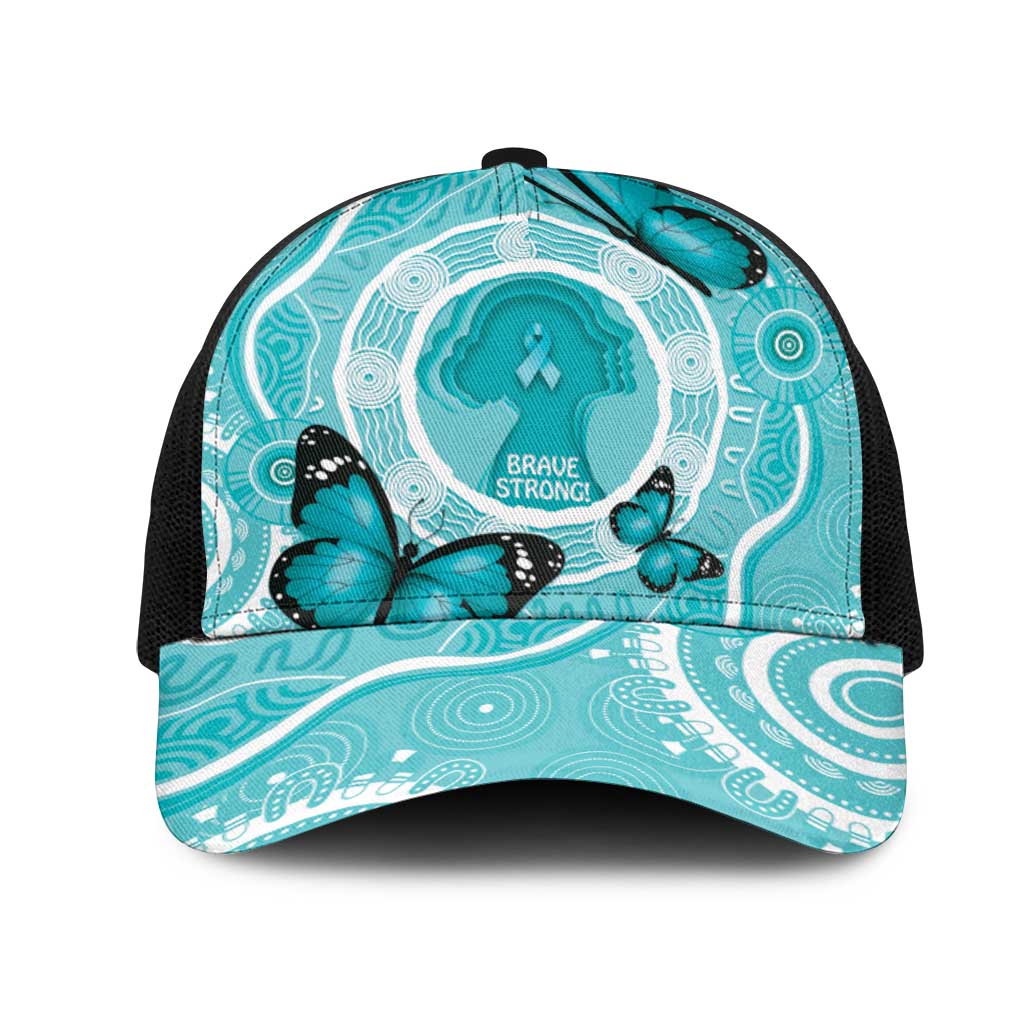 Australia Cervical Cancer Awareness Mesh Trucker Cap Aboriginal Brave Strong Butterfly - Aussie Hoodie