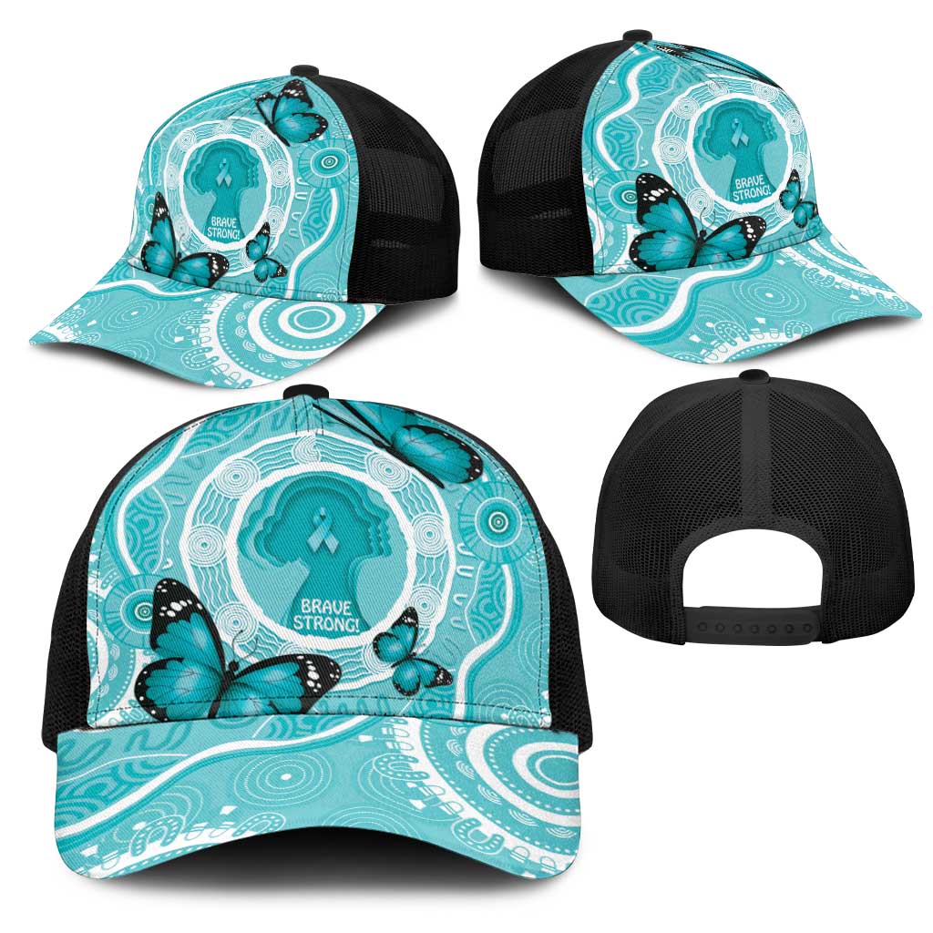 Australia Cervical Cancer Awareness Mesh Trucker Cap Aboriginal Brave Strong Butterfly - Aussie Hoodie