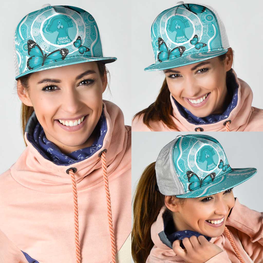 Australia Cervical Cancer Awareness Mesh Trucker Cap Aboriginal Brave Strong Butterfly - Aussie Hoodie