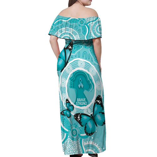 Australia Cervical Cancer Awareness Month Off Shoulder Maxi Dress Brave Strong Butterfly Aboriginal Art