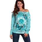 Australia Cervical Cancer Awareness Month Off Shoulder Sweater Brave Strong Butterfly Aboriginal Art