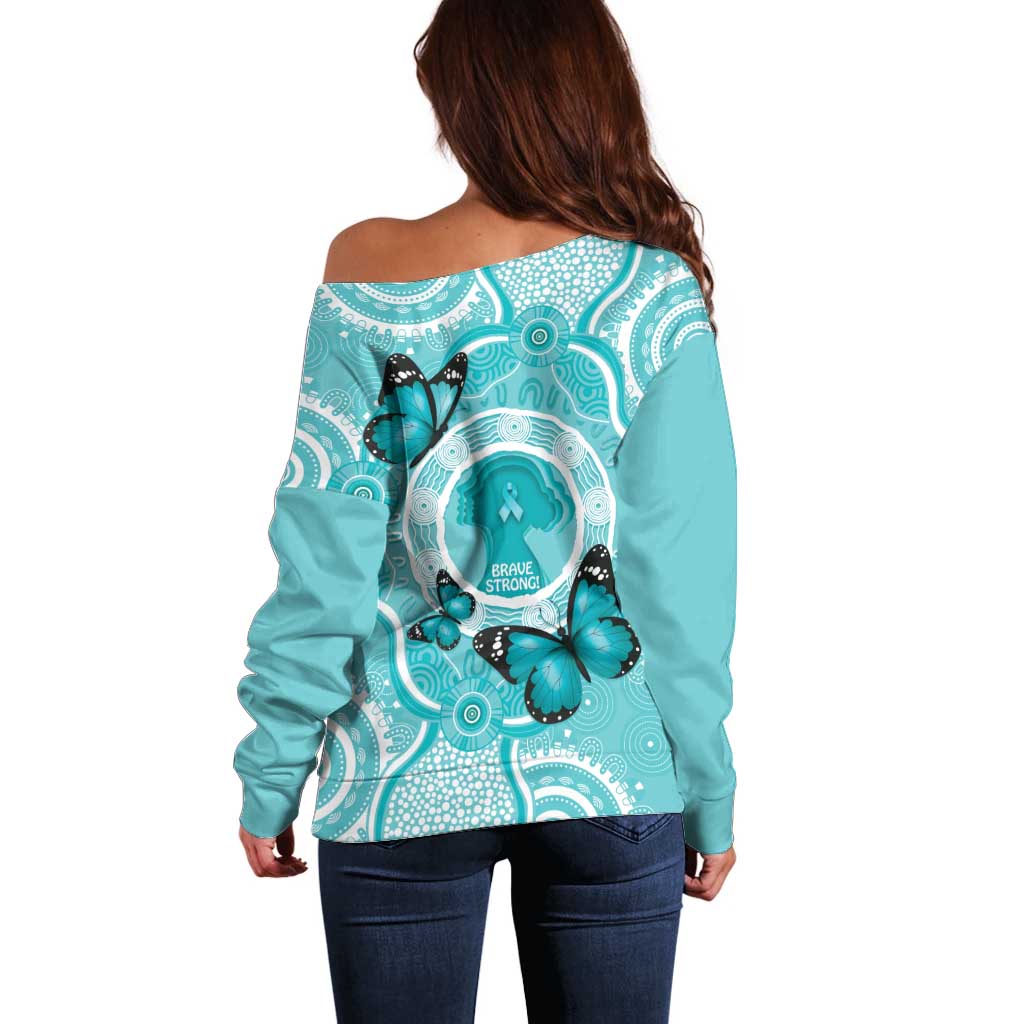 Australia Cervical Cancer Awareness Month Off Shoulder Sweater Brave Strong Butterfly Aboriginal Art