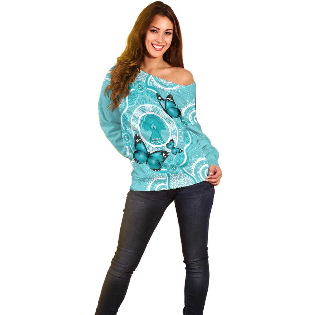 Australia Cervical Cancer Awareness Month Off Shoulder Sweater Brave Strong Butterfly Aboriginal Art