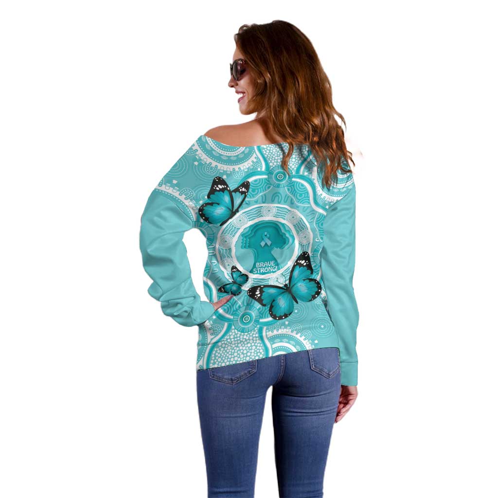 Australia Cervical Cancer Awareness Month Off Shoulder Sweater Brave Strong Butterfly Aboriginal Art