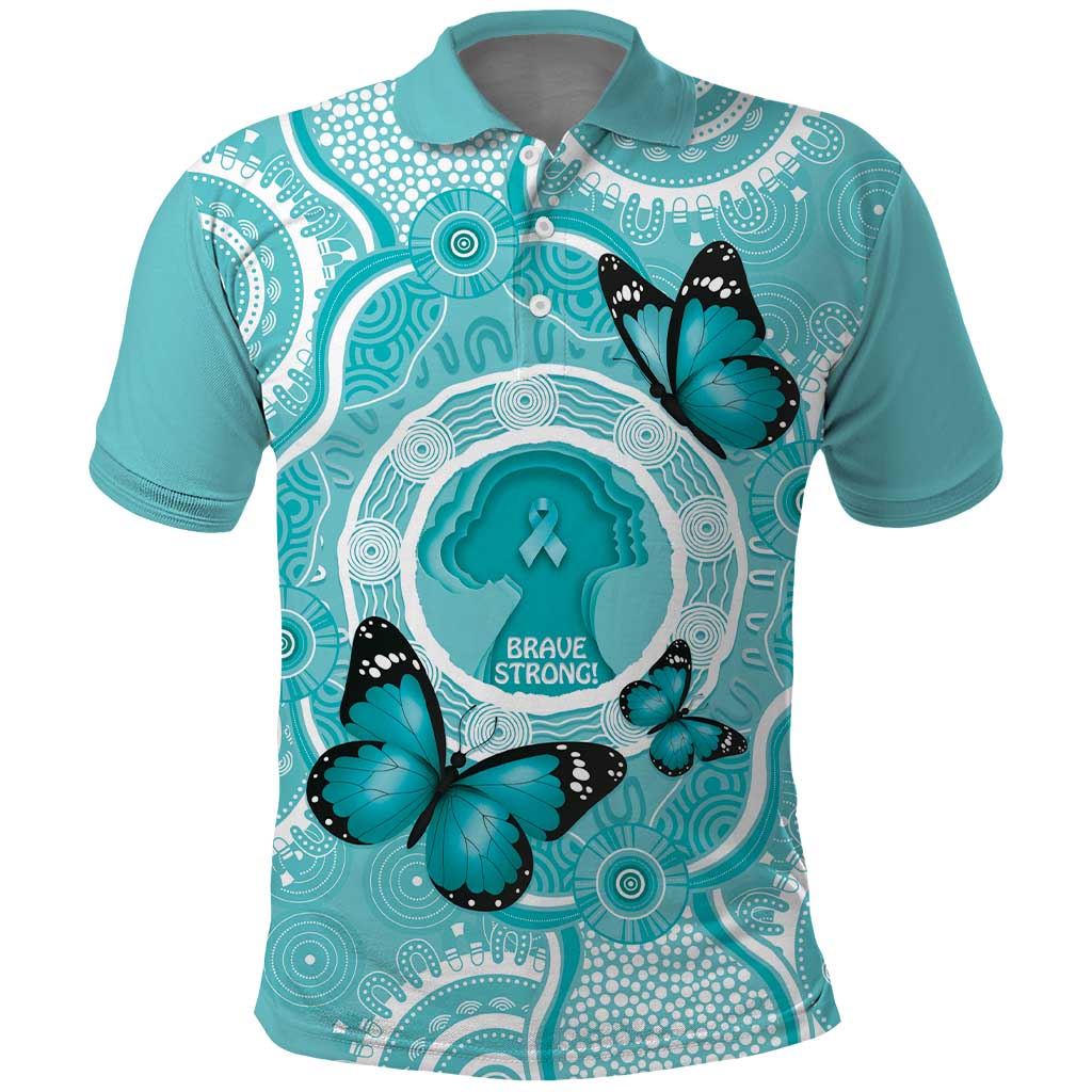 Australia Cervical Cancer Awareness Month Polo Shirt Brave Strong Butterfly Aboriginal Art