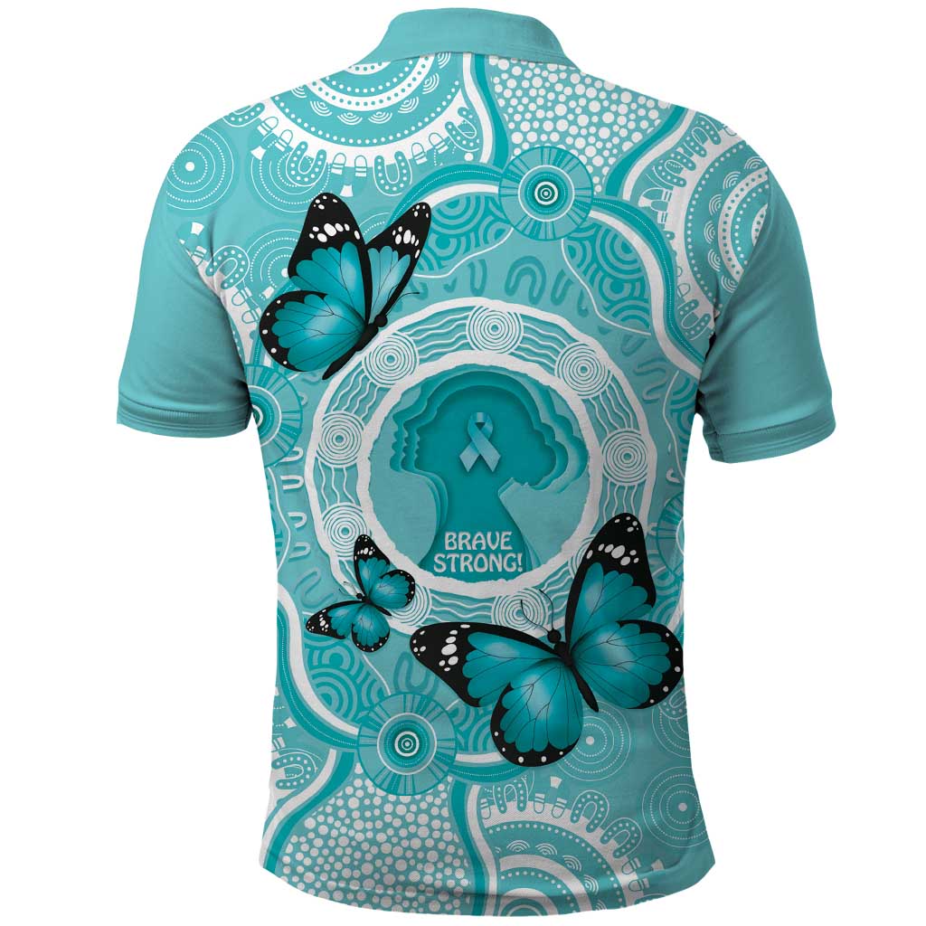 Australia Cervical Cancer Awareness Month Polo Shirt Brave Strong Butterfly Aboriginal Art
