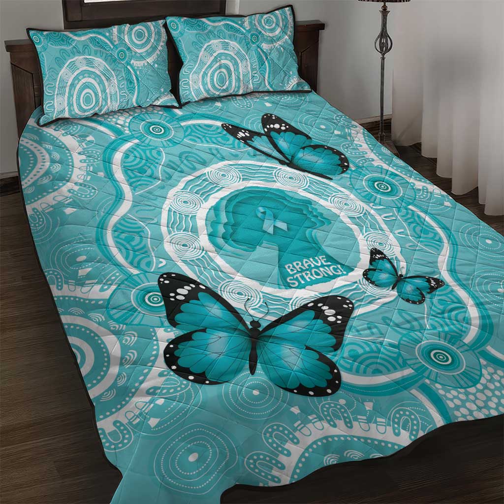 Australia Cervical Cancer Awareness Month Quilt Bed Set Brave Strong Butterfly Aboriginal Art