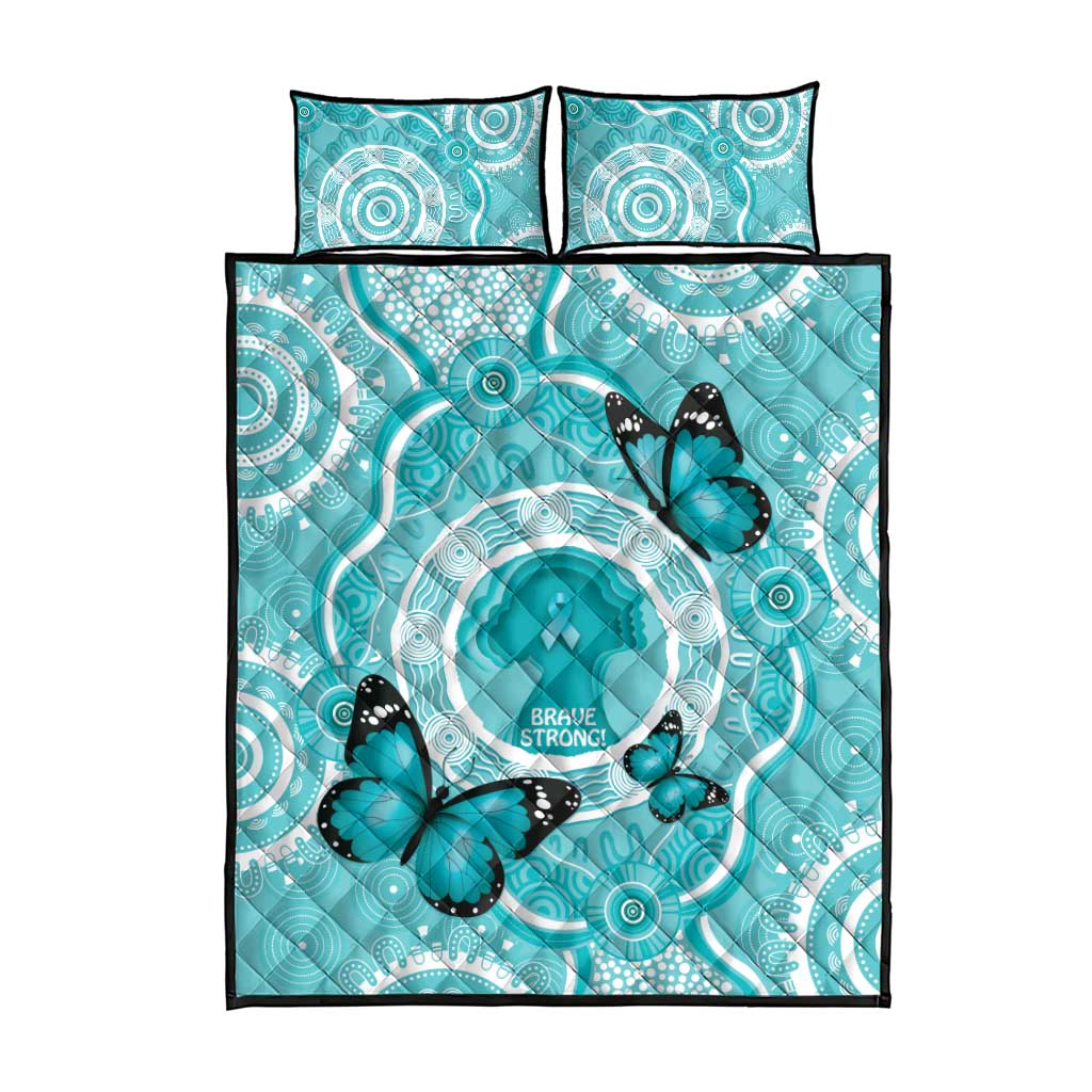 Australia Cervical Cancer Awareness Month Quilt Bed Set Brave Strong Butterfly Aboriginal Art