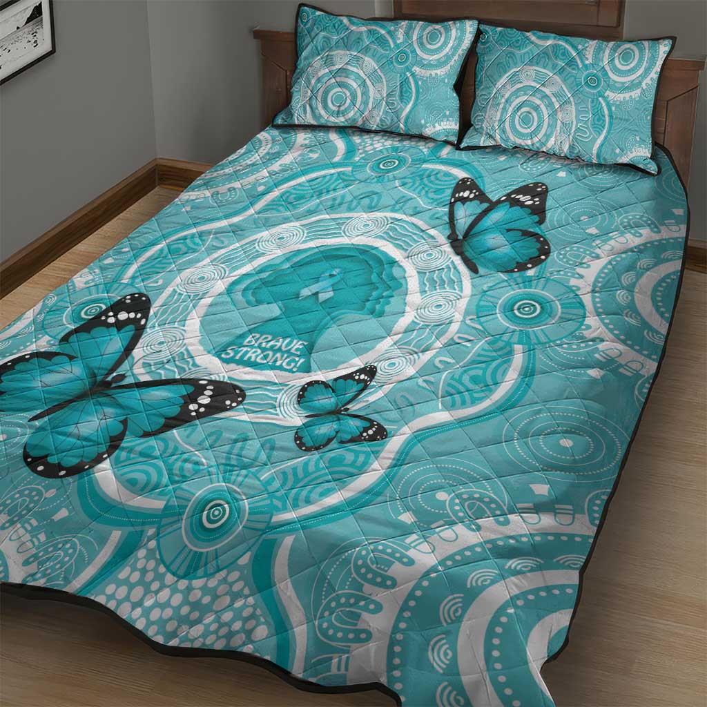 Australia Cervical Cancer Awareness Month Quilt Bed Set Brave Strong Butterfly Aboriginal Art