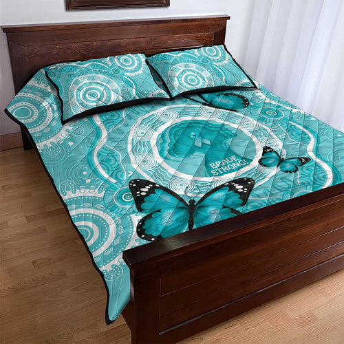 Australia Cervical Cancer Awareness Month Quilt Bed Set Brave Strong Butterfly Aboriginal Art
