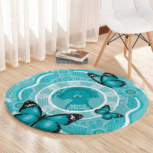 Australia Cervical Cancer Awareness Month Round Carpet Brave Strong Butterfly Aboriginal Art
