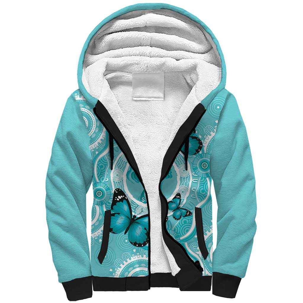 Australia Cervical Cancer Awareness Month Sherpa Hoodie Brave Strong Butterfly Aboriginal Art