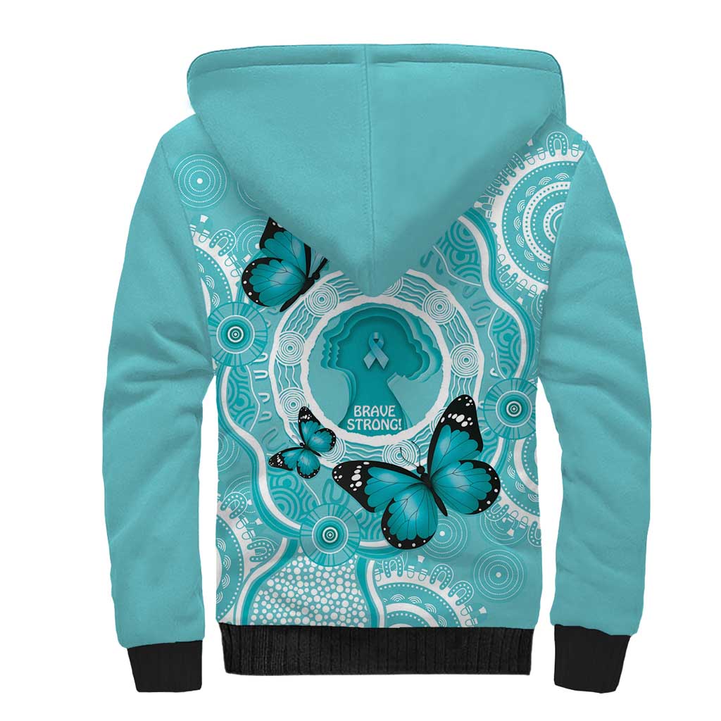 Australia Cervical Cancer Awareness Month Sherpa Hoodie Brave Strong Butterfly Aboriginal Art