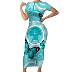 Australia Cervical Cancer Awareness Month Short Sleeve Bodycon Dress Brave Strong Butterfly Aboriginal Art