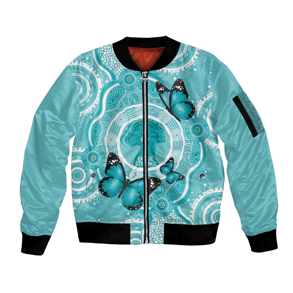 Australia Cervical Cancer Awareness Month Sleeve Zip Bomber Jacket Brave Strong Butterfly Aboriginal Art