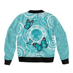 Australia Cervical Cancer Awareness Month Sleeve Zip Bomber Jacket Brave Strong Butterfly Aboriginal Art