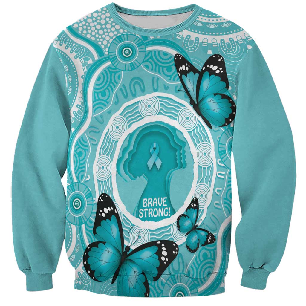 Australia Cervical Cancer Awareness Month Sweatshirt Brave Strong Butterfly Aboriginal Art