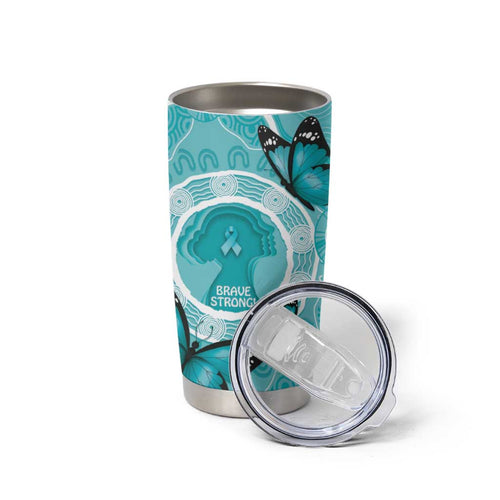 Australia Cervical Cancer Awareness Month Tumbler Cup Brave Strong Butterfly Aboriginal Art