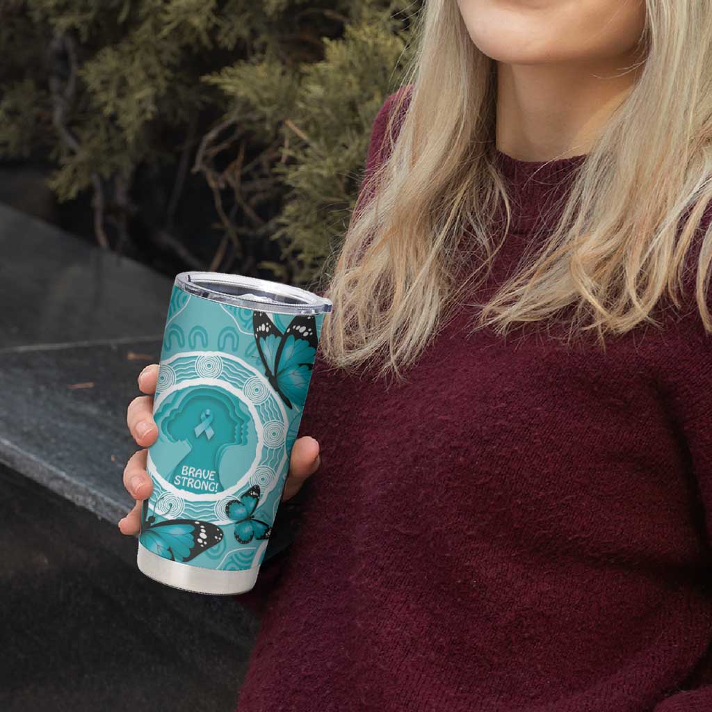 Australia Cervical Cancer Awareness Month Tumbler Cup Brave Strong Butterfly Aboriginal Art