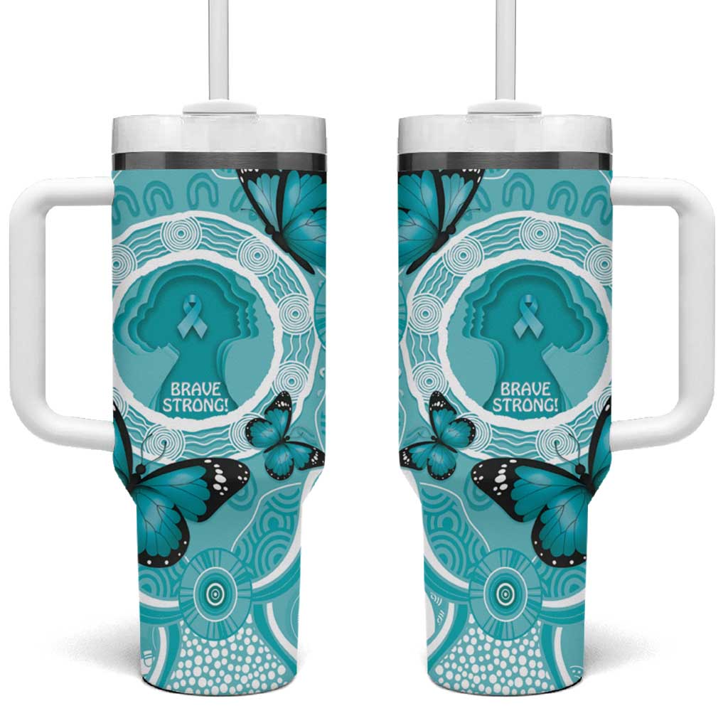Australia Cervical Cancer Awareness Month Tumbler With Handle Brave Strong Butterfly Aboriginal Art